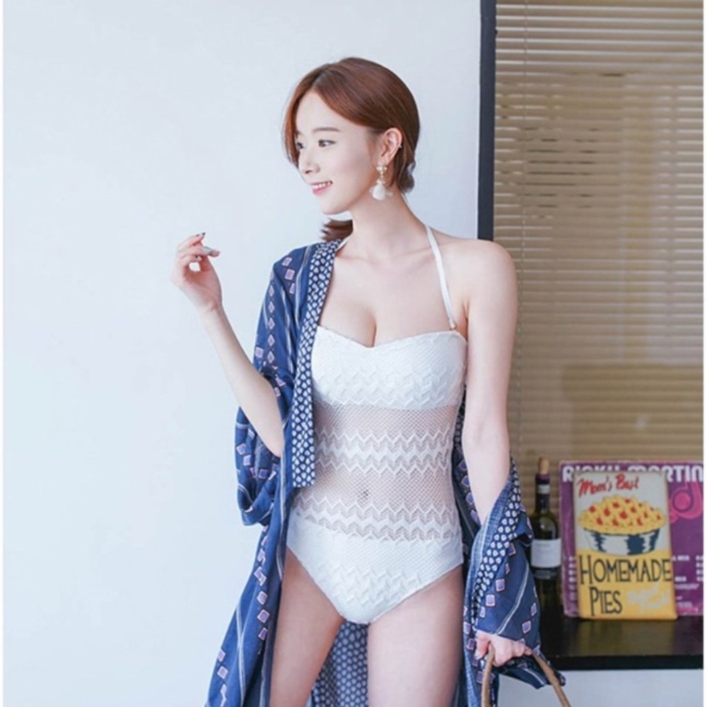 White Halter Monokini Swimsuit